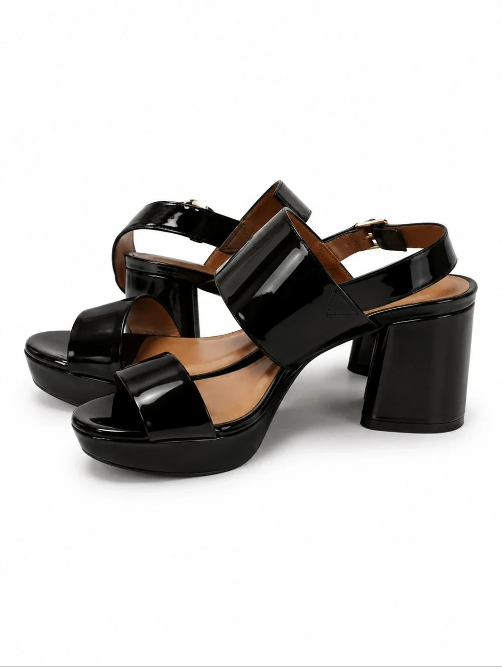NWOT Aerosoles Black Patent Platform Block Heel Sandals Size 5.5